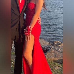 Sherri Hill Strapless Red Embellished Dress